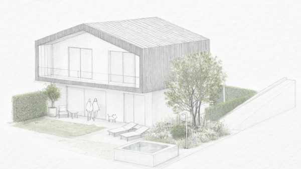 Concept di giardino contemporaneo sul Lago di Como con bordure leggere, Magnolia stellata e fioriture bianche in dialogo con l’architettura